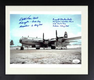 Dutch Van Kirk & Russell E Gackenbach Autographed WWII 8 x 10 Photograph Navigators Enola Gay Hiroshima & V-82 6 Aug 1945 Custom Framing-JSA-Powers Sports Memorabilia