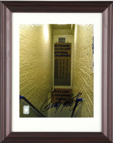 Rudy Ruettiger Autographed Notre Dame Fighting Irish Staircase 8 x 10 Photograph Custom Framing- Rudy 45 Hologram (center sig)-Powers Sports Memorabilia