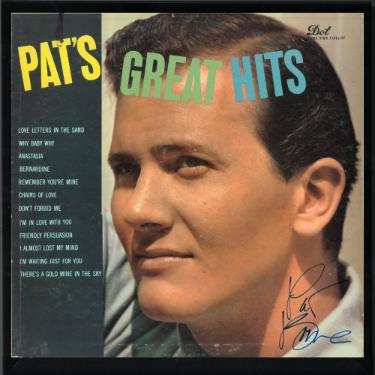 Pat Boone Autographed 1957 Pat's Great Hits Album Cover/LP/Vinyl Record Custom Framing- JSA #EE57752-Powers Sports Memorabilia