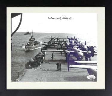 Edward/Ed Saylor Autographed 1942 WWII Doolittle Raiders B&W 8 x 10 Photograph Custom Framing- JSA #II11651- B-25 USS Hornet-Powers Sports Memorabilia