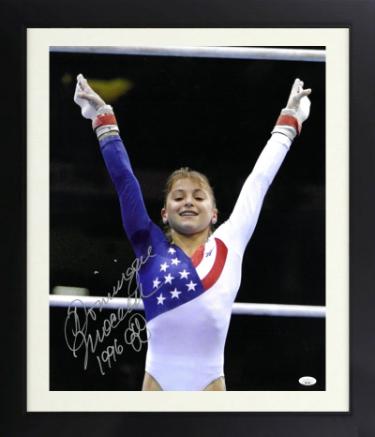 Dominique Moceanu Autographed 1996 Team USA Atlanta Olympics Gymnastic 16 x 20 Photograph with inscription Custom Framing- JSA (Gold Medal/Mag-Powers Sports Memorabilia