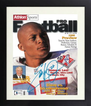 Eddie George Autographed Tennessee Oilers 8 x 10.5 1998 Pro Football Cover #27 Custom Framing- Beckett Witnessed (Titans)-Powers Sports Memorabilia
