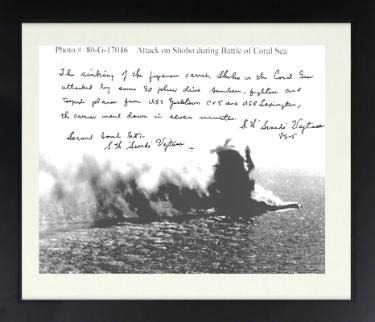Stanley W. "Swede" Vejtasa Autographed 1942 Battle of Coral Sea Shoho B&W 8 x 10 Photograph Custom Framing- PSA #AD53638-Powers Sports Memorabilia