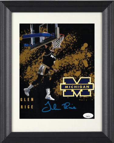 Glen Rice Autographed Michigan Wolverines 8 x 10 Photograph Custom Framing- JSA Authenticated (National Champs)-Powers Sports Memorabilia