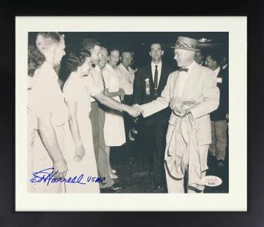 Sgt. Edgar Harrell Autographed WWII 8 x 10 Photograph Custom Framing USMC- JSA #SS17686- USS Indianapolis Survivor with Captain McVay-Powers Sports Memorabilia