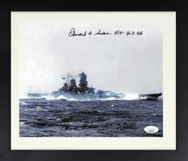 Edward Sieber Autographed WWII 8 x 10 Photograph Custom Framing- JSA #SS17720- Hit 4-7-45- Helldiver Japanese Yamato/Autographed twice-Powers Sports Memorabilia