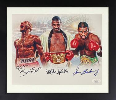 Poison Junior Jones, Michael Spinks & Iran Barkley triple Autographed Boxing 16 x 20 Photograph Custom Framing- JSA-Powers Sports Memorabilia