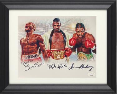 Poison Junior Jones, Michael Spinks & Iran Barkley triple Autographed Boxing 11 x 14 Photograph Custom Framing- JSA-Powers Sports Memorabilia