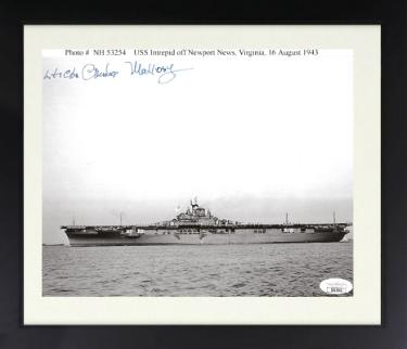 Charles Mallory Autographed WWII B&W 8 x 10 Photograph Custom Framing- JSA #SS17642- USS Intrepid/16 August 1943-Powers Sports Memorabilia