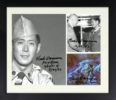 Hiroshi "Hershey" Miyamura Autographed Korean War Vintage B&W 8 x 10 Photograph Custom Framing (3 sigs)- JSA #SS17649- Medal of Honor/POW-Powers Sports Memorabilia
