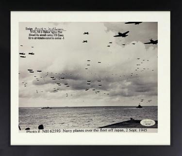 Donald McPherson Autographed WWII 8 x 10 Photograph Custom Framing- JSA- US Navy Hellcat Fighter Ace Pilot/USS Exxex Japan 9-2-45-Powers Sports Memorabilia