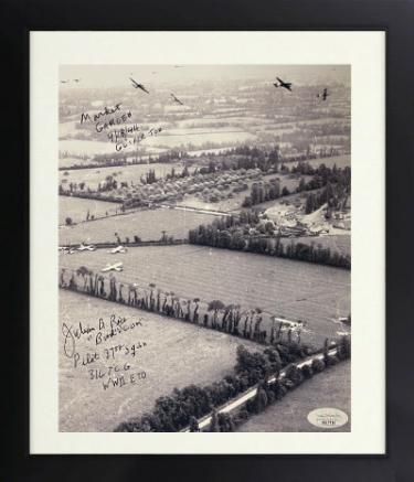 Julian "Bud" Rice Autographed WWII C-47 Pilot B&W 8 x 10 Photograph Custom Framing- JSA #SS17736- Holland Invasion Market Garden Mission D-D-Powers Sports Memorabilia