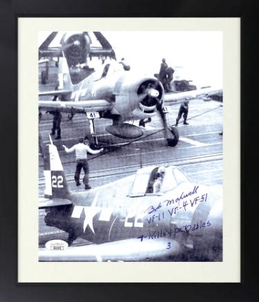 Robert/Bob Maxwell Autographed WWII 8 x 10 Photograph Custom Framing- JSA #SS51670- VF-11/Navy Ace Pilot /11 Kills-Powers Sports Memorabilia