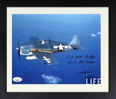 Clarence/C.A. "Spike" Borley Autographed WWII 8 x 10 Photograph Custom Framing- JSA- Navy Cross/VF-15 USS Europe/5 Victories/1944-Powers Sports Memorabilia