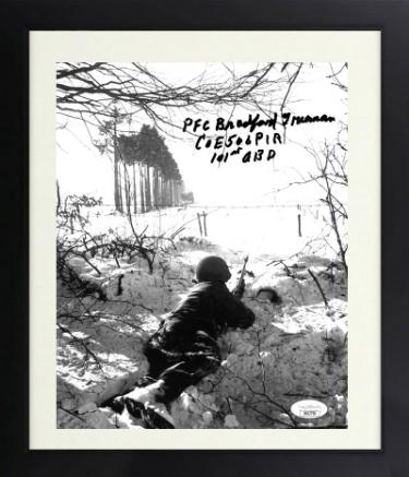 Bradford Freeman Autographed WWII Band of Brothers B&W 8 x 10 Photograph Custom Framing- JSA #JJ96478- E Company 506 PIR- 101st ABD-Powers Sports Memorabilia