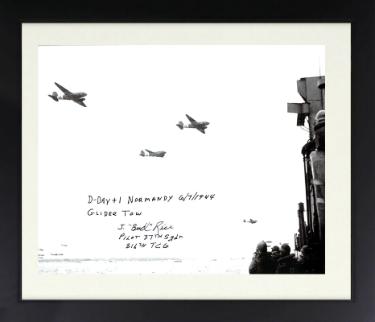 Julian "Bud" Rice Autographed WWII C-47 Pilot 8 x 10 Photograph Custom Framing- PSA- D-Day+1/Normandy/37th Sqdn/316 TCG/Glider Tow/6-7-1944-Powers Sports Memorabilia