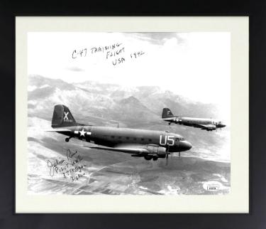 Julian "Bud" Rice Autographed WWII C-47 Pilot 8 x 10 Photograph Custom Framing- JSA- 37th Sqdn/316 TCG/Training Flight USA 1942-Powers Sports Memorabilia
