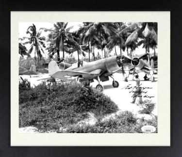 Ed Harper Autographed 1943 Pappy Boyington's Black Sheep 8 x 10 Photograph VMF 214 Custom Framing- JSA #AC92753-Powers Sports Memorabilia