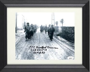 Bradford Freeman Autographed WWII Band of Brothers 8 x 10 Photograph Custom Framing- JSA #AC92763- E Company 506 PIR- 101st ABD-Powers Sports Memorabilia