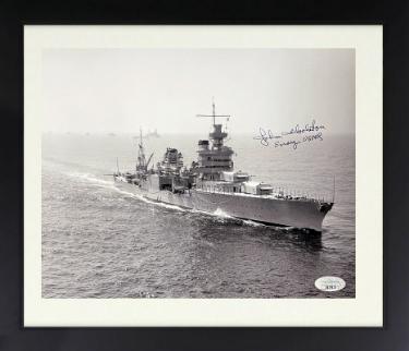 Ensign John Woolston Autographed WWII Vintage B&W 8 x 10 Photograph Custom Framing- JSA #SS17615- USS Indianapolis Survivor CA-35-Powers Sports Memorabilia