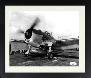 John "Mike" Thomas Wolf Autographed WWII 8 x 10 Photograph Custom Framing VF-2- JSA #AC92828 (Navy Flying Ace Fighter Pilot/Rippers)-Powers Sports Memorabilia