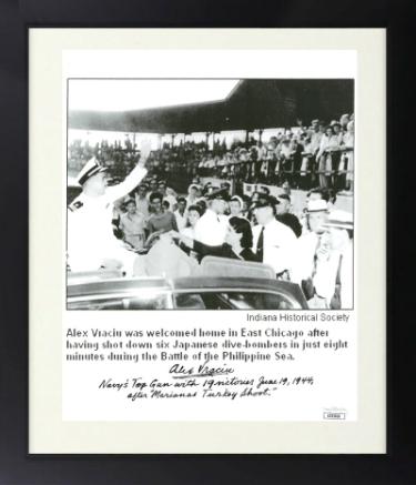 Alex Vraciu Autographed WWII Ace Pilot 8 x 10 Photograph Custom Framing- JSA- Marianas Turkey Shoot/June 19, 1944/ 19 Victories-Powers Sports Memorabilia