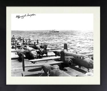 Edward/Ed Saylor Autographed 1942 WWII Doolittle Raiders 8.5x11 Photograph #15 Custom Framing- JSA- B-25 USS Hornet-Powers Sports Memorabilia