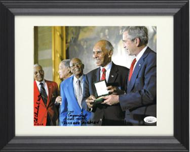 Charles E. McGee Autographed WWII Tuskegee Airmen 8 x 10 Photograph Custom Framing- JSA #AC92642- 2007 Congressional Gold Medal with President-Powers Sports Memorabilia