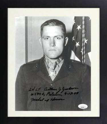 2nd LT. Arthur J. Jackson Autographed WWII Vintage B&W 8 x 10 Photograph Custom Framing- JSA- USMC/Peleliu/9-18-44/Medal of Honor-Powers Sports Memorabilia