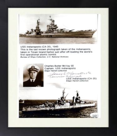 James E. O'Donnell Autographed WWII Vintage B&W 8.5x11 Photograph Custom Framing- JSA #AC92699- Survivor/USS Indianapolis 1945-Powers Sports Memorabilia