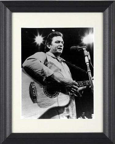 Johnny Cash The Man in Black Vintage B&W 8 x 10 Photograph Custom Framing-Powers Sports Memorabilia