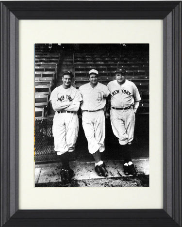 Babe Ruth, Lou Gehrig & Jimmie Foxx Vintage B&W 8 x 10 Photograph Custom Framing (Yankees/A's)-Powers Sports Memorabilia