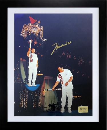 Muhammad Ali Autographed 16 x 20 Photograph 1996 Atlanta Olympics Torch Lighting Custom Framing- /1996- Ali/Prince COA with VHS Tape of Signing-Powers Sports Memorabilia