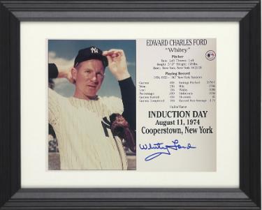 Whitey Ford Autographed New York Yankees Hall of Fame Induction Day Photograph/Card Custom Framing- Collector's Showcase LOA/Show Ticket-Powers Sports Memorabilia