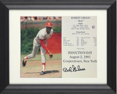 Bob Gibson Autographed St. Louis Cardinals MLB Licensed Hall of Fame Induction Day 8 x 10 Photograph/Card Custom Framing- COA/Show Ticket-Powers Sports Memorabilia