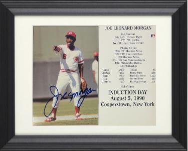 Joe Morgan Autographed Cincinnati Reds MLB Licensed Hall of Fame Induction Day 8 x 10 Photograph/Card Custom Framing- COA (HOF)-Powers Sports Memorabilia