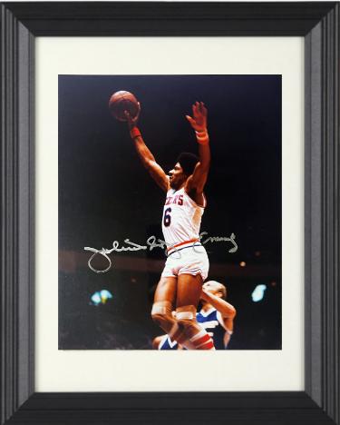Julius Erving Autographed Philadelphia 76ers 8 x 10 Photograph "Dr. J" Custom Framing- Ken Goldin, The Score Board, Inc COA-Powers Sports Memorabilia