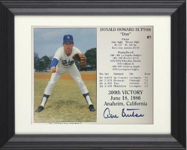 Don Sutton Autographed Los Angeles Dodgers MLB Licensed 300th Victory June 18, 1986 8 x 10 Photograph/Card Custom Framing- Tuff Stuff COA-Powers Sports Memorabilia