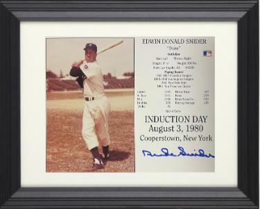 Duke Snider Autographed Brooklyn Dodgers MLB Licensed Hall of Fame Induction Day 8 x 10 Photograph/Card Custom Framing- Tuff Stuff COA-Powers Sports Memorabilia