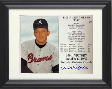 Phil Niekro Autographed Atlanta Braves MLB Licensed 300th Victory October 6, 1985 8 x 10 Photograph/Card Custom Framing- Tuff Stuff COA-Powers Sports Memorabilia