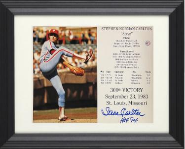 Steve Carlton Autographed Phillies MLB Licensed 300th Victory September 23, 1983 8 x 10 Photograph/Card HOF 94 Custom Framing- COA-Powers Sports Memorabilia