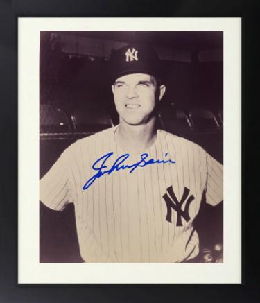 Johnny Sain Autographed New York Yankees Vintage B&W 8 x 10 Photograph Custom Framing- COA/CSA Show Ticket-Powers Sports Memorabilia