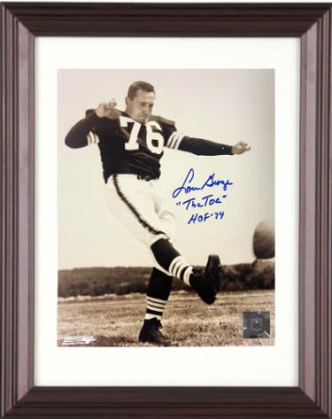 Lou Groza Autographed Cleveland Browns NFL 8 x 10 Photograph dual "The Toe"/HOF 79 imperfect Custom Framing- COA/Allan George Enterprises-Powers Sports Memorabilia