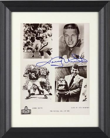 Johnny Unitas Autographed Baltimore Colts B&W HOF Collage 8 x 10 Photograph Custom Framing- Tuff Stuff LOA-Powers Sports Memorabilia