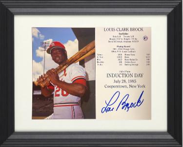 Lou Brock Autographed St. Louis Cardinals Hall of Fame Induction 8 x 10 Photograph/Card Custom Framing- COA-Powers Sports Memorabilia