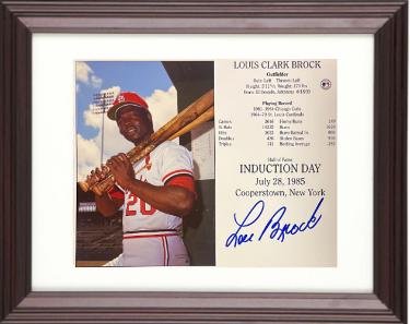 Lou Brock Autographed St. Louis Cardinals Hall of Fame Induction 8 x 10 Photograph/Card Custom Framing- COA - CTBL_f43219-Powers Sports Memorabilia