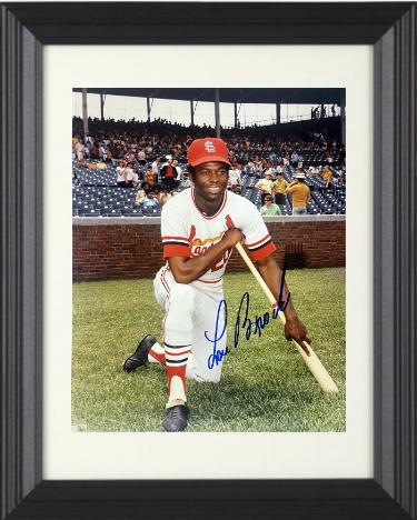 Lou Brock Autographed St. Louis Cardinals MLB Licensed 8 x 10 Photograph imperfect Custom Framing- COA (HOF)-Powers Sports Memorabilia