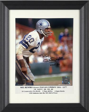 Mel Renfro Autographed Dallas Cowboys NFL Licensed Stat Photograph #20 HOF 96 Custom Framing- COA/Show Ticket-Powers Sports Memorabilia