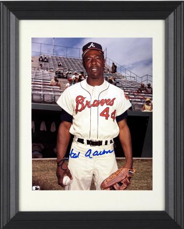 Hank Aaron Autographed Atlanta Braves MLB Licensed Vintage 8 x 10 Photograph minor dings Custom Framing- Tuff Stuff COA/Show Ticket (HOF)-Powers Sports Memorabilia