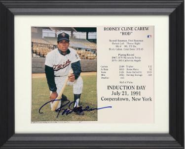 Rod Carew Autographed Minnesota Twins MLB Hall of Fame Induction Day 8 x 10 Photograph/Card minor ding Custom Framing- COA-Powers Sports Memorabilia